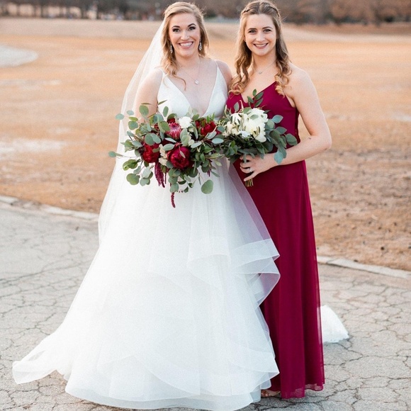 Alfred Sung Chiffon Blouson Gown in Burgundy Size 8 - Picture 2 of 5